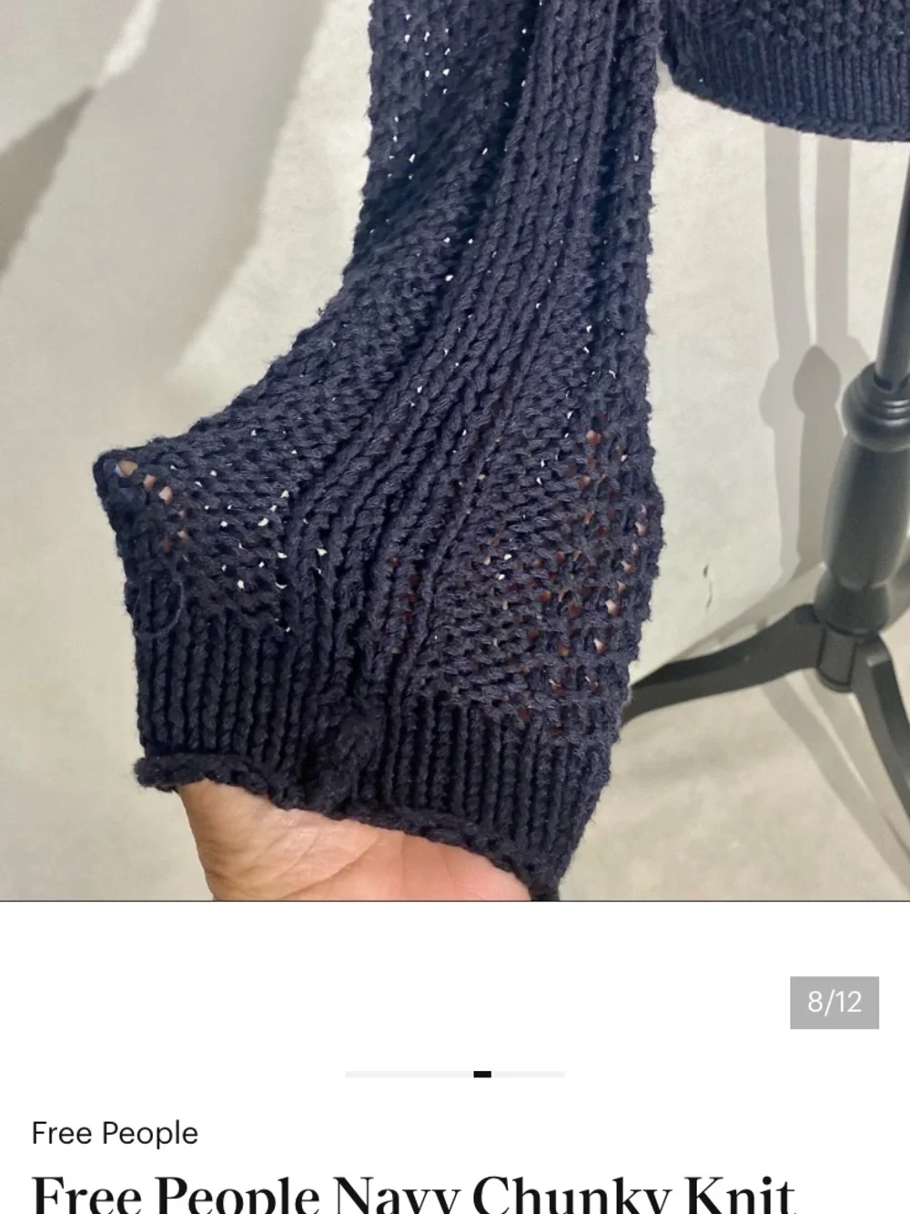 Free People Navy Chunky Knit Long Sleeve Sweater Open Stitch Small